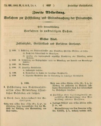 Zweite Abtheilung. Verfahren zur Feststellung und Geltendmachung der Privatrechte