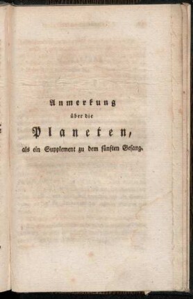 Anmerkung über die Planeten, als ein Supplement zu dem fünften Gesang.