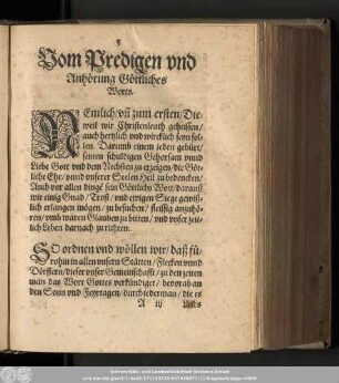 Vom Predigen und Anhörung Göttliches Worts.
