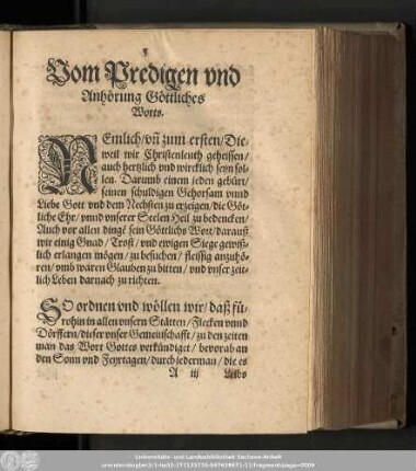 Vom Predigen und Anhörung Göttliches Worts.