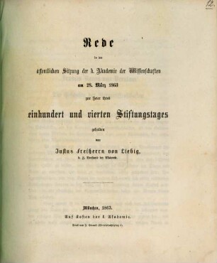 Rede in der öffentlichen Sitzung der Königlichen Akademie der Wissenschaften am 28. März 1863 zur Feier ihres einhundertundvierten Stiftungstages : [Francis Bacon von Verulam und die Geschichte der Naturwissenschaften]