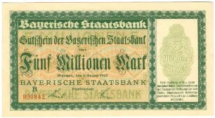 Geldschein / Notgeld, 5 Millionen Mark, 1.8.1923