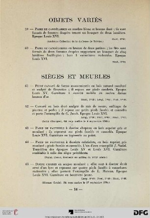 Sièges et meubles (Nr. 61-83) avec planches XIX-XXIV