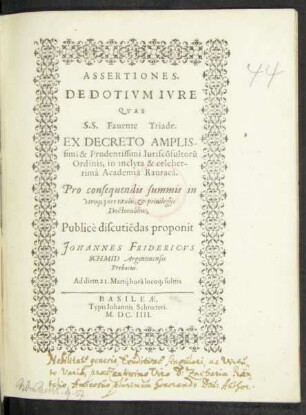 Assertiones. De Dotium Iure