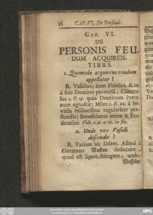 Cap. VI. De Personis Feudum Acquirentibus.
