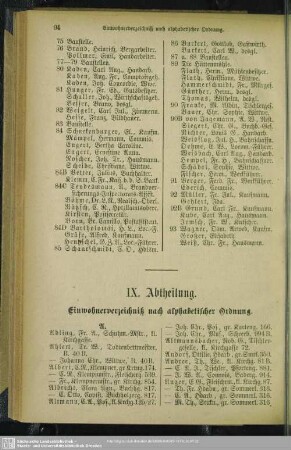 IX. Abtheilung. Einwohnerverzeichnis : IX. Abtheilung. Einwohnerverzeichniß nach alphabetischer Ordnung