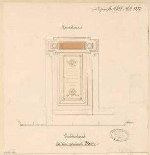 Grabdenkmal für Geheimrat Stein, Stettin Monatskonkurrenz Dezember 1877: Aufriss Vorderansicht; Maßstabsleiste