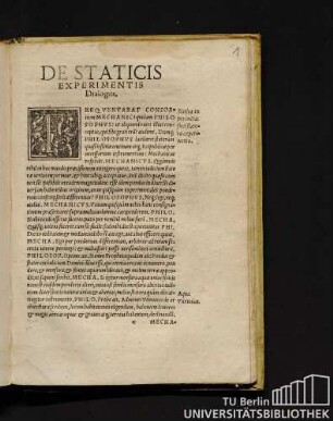De Staticis Experimentis Dialogus.
