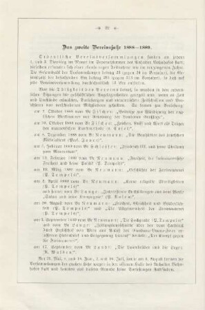 Das zweite Vereinsjahr 1888-1889