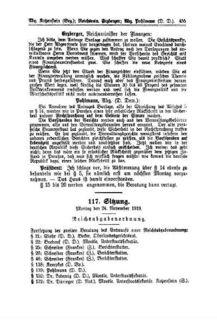 117. Sitzung. Montag den 24. November 1919