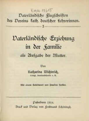 Vaterländische Erziehung in der Familie als Aufgabe der Mutter