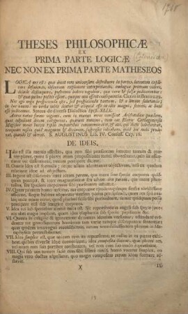 Theses philosophicæ ex prima parte logicæ nec non ex prima parte matheseos.