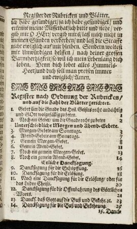 Register nach der Ordnung der Rubricken/ und auf die Zahl der Blätter gerichtet.