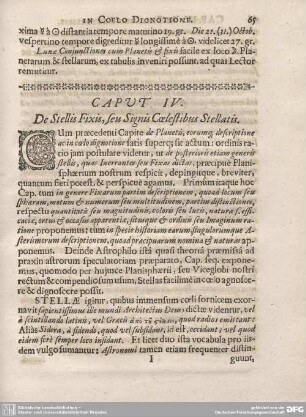 CAPUT IV. De Stellis Fixis, seu Signis Coelestibus Stellatis.