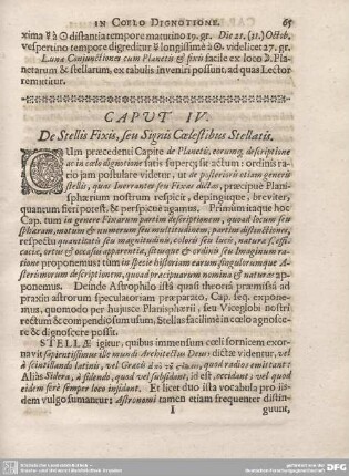 CAPUT IV. De Stellis Fixis, seu Signis Coelestibus Stellatis.