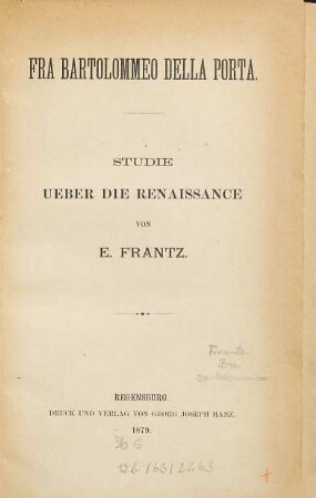 Fra Bartolommeo della Porta : Studie ueber die Renaissance