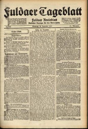 Erste Ausgabe vom Samstag, den 10. Dezember 1921.