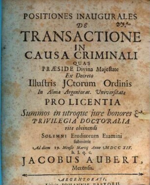 Positiones inaug. de transactione in causa criminali