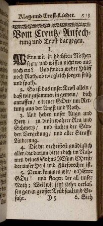 Vom Creutz/ Anfechtung und Trost dargegen.