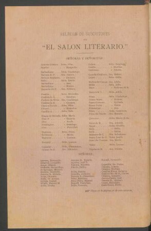Relación de suscritores de "El Salón Literario".