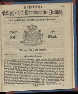 26tes Stueck, Montag den 25ten Junius 1798