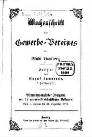 Wochenschrift des Gewerbe-Vereins Bamberg. 24. 1875