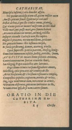Oratio In Die Catharinae Habita.