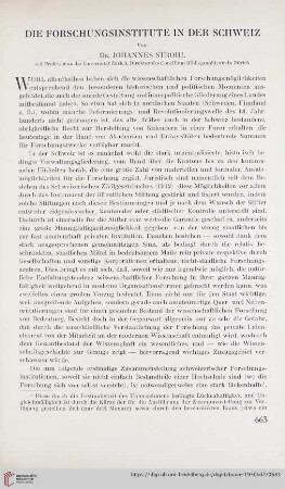 Die Forschungsinstitute in der Schweiz