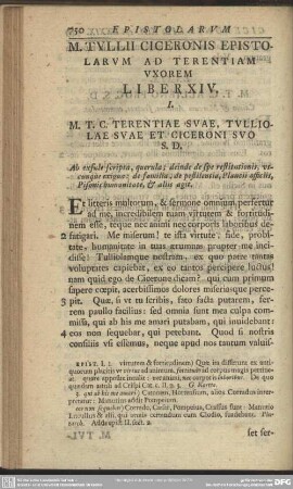 M. Tullii Ciceronis Epistolarum Ad Terentiam Uxorem Liber XIV.