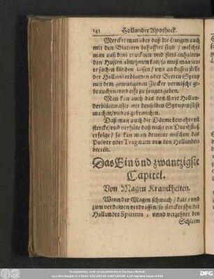 Das Ein und zwantzigste Capitel. Von Magen Kranckheiten.