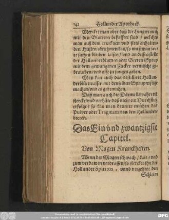Das Ein und zwantzigste Capitel. Von Magen Kranckheiten.