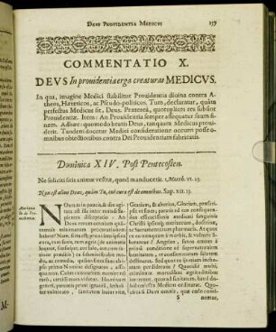 Commentatio X. Deus In providentia erga creaturas Medicus.