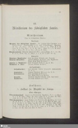 III. Ministerium des Königlichen Hauses