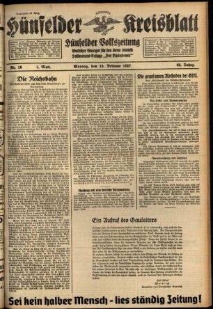 Erste Ausgabe vom Montag, den 15. Februar 1937.