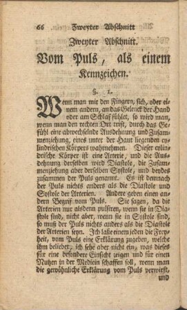 Zweyter Abschnitt. Vom Puls, als einem Kennzeichen