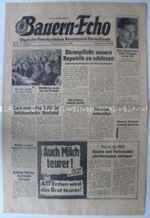 Tageszeitung der Demokratischen Bauernpartei "Bauern-Echo" u.a. zum Wehrpflichtgesetz der DDR