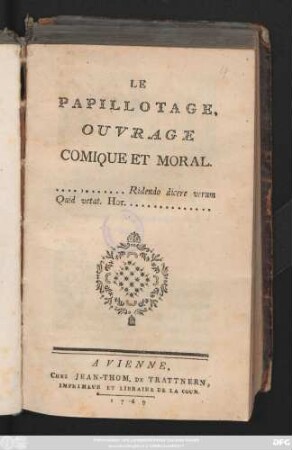 Le Papillotage, Ouvrage Comique Et Moral