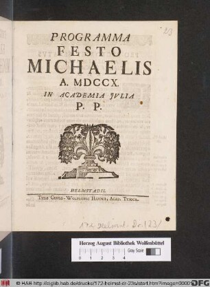 Programma Festo Michaelis A. MDCCX. In Academia Jvlia P. P