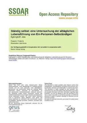 Ständig selbst: eine Untersuchung der alltäglichen Lebensführung von Ein-Personen-Selbständigen