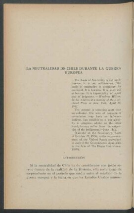 La neutralidad de Chile durante la guerra europea