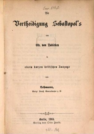 Die Vertheidigung Sebastopol's, [1]