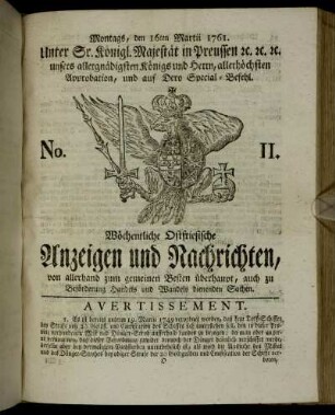 No. 11. Montags, den 16ten Martii 1761.
