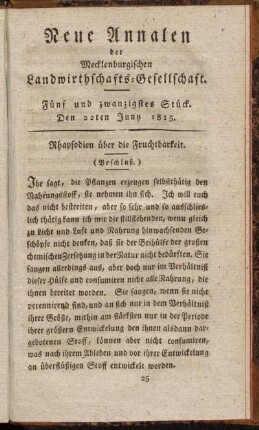 Fünf und zwanzigstes Stück. Den22ten Juny 1815.