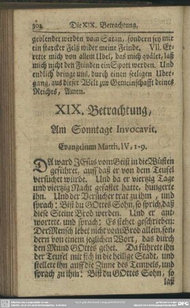 XIX. Betrachtung, Am Sonntage Invocavit. Evangelium Matth. IV, 1-9