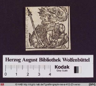 Brustbildnis eines Fürsten in Rüstung mit federgeschmücktem Helm, Krone, Szepter und Schwert.