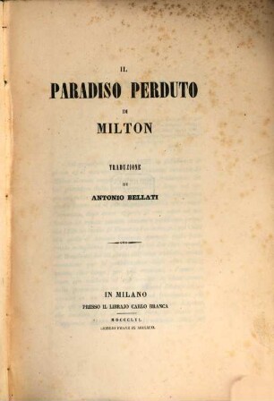 Il paradiso perduto : Traduzione di Antonio Bellati