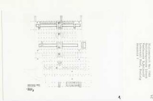 Gerichtsgebäude Lübeck (Diplomarbeit bei Peter Poelzig): Grundriss Eingangshalle und obere Parkebene 1:200