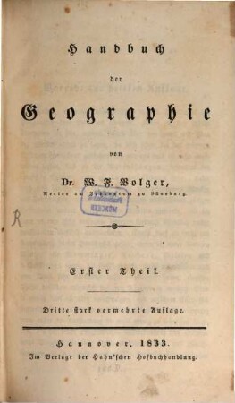 Handbuch der Geographie. 1