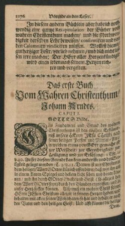 Das erste Buch Vom Wahren Christenthum / Johann Arndts