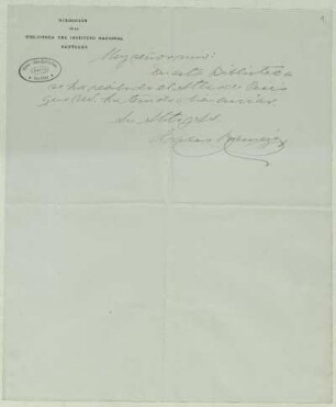 [4]: Brief der Biblioteca del Instituto Nacional an Hans Steffen